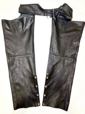 FMC Black Leather Motorcycle Chaps, Size L